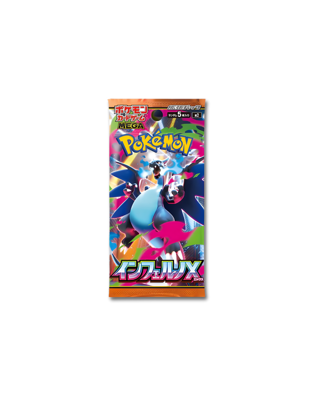Sobre de expansión Pokémon TCG Inferno X edición japonesa. Ilustración de Mega Charizard X variocolor en portada.