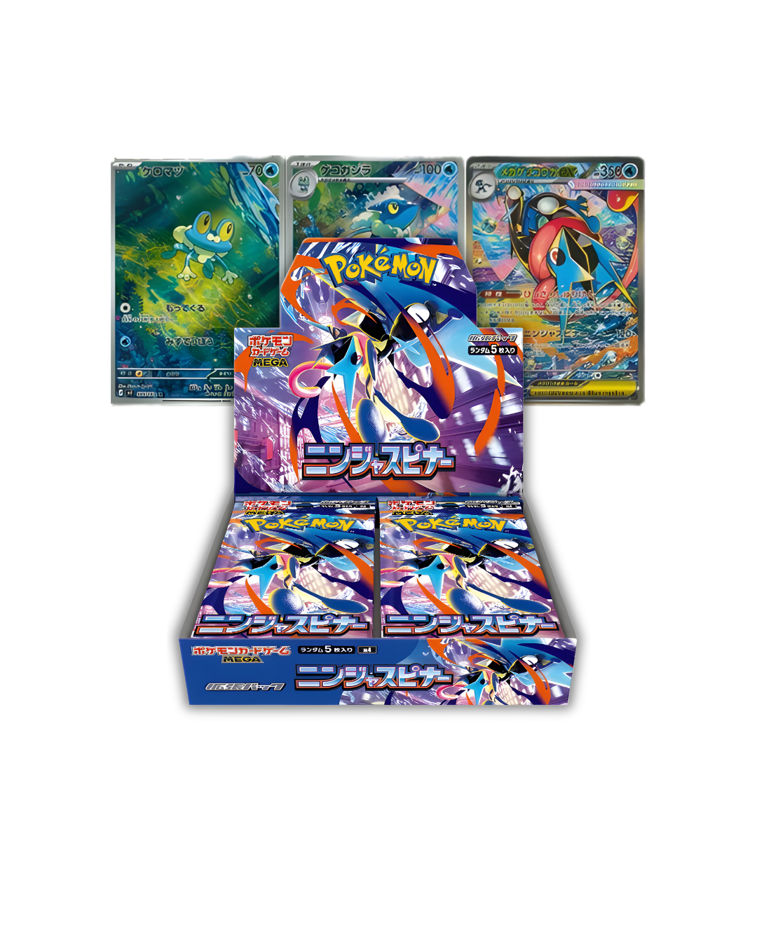 Cartas de Mega Greninja EX, Frogadier y Froakie de la expansión Ninja Spinner de Pokémon TCG.