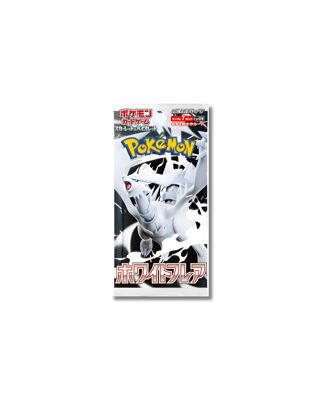 Sobre individual de cartas Pokémon White Flare con Reshiram en japonés.