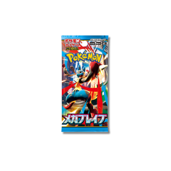 Sobres individuales de Pokémon TCG expansión Mega Brave con arte de Mega Lucario.