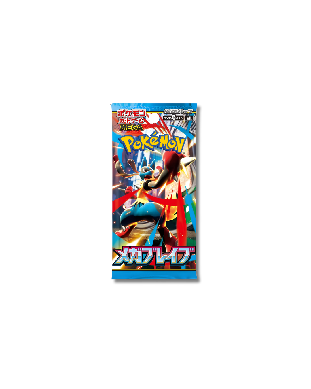 Sobres individuales de Pokémon TCG expansión Mega Brave con arte de Mega Lucario.
