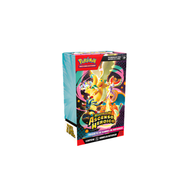 Caja sellada de 6 sobres Pokémon TCG Megaevolución Ascenso Heroico en español.