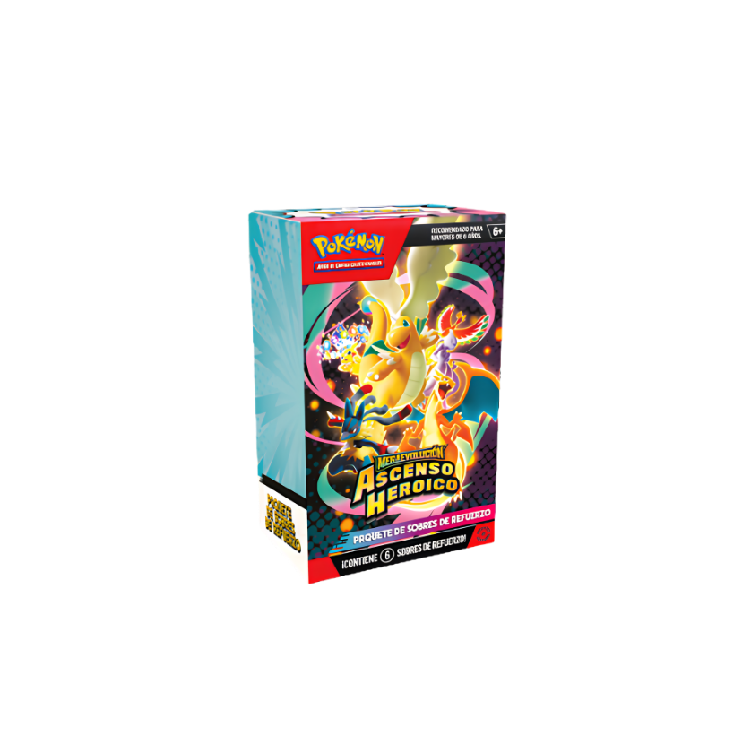 Caja sellada de 6 sobres Pokémon TCG Megaevolución Ascenso Heroico en español.