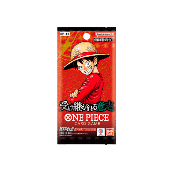 Sobre sellado Booster Pack One Piece Card Game OP-13 versión japonesa con ilustración de Luffy.