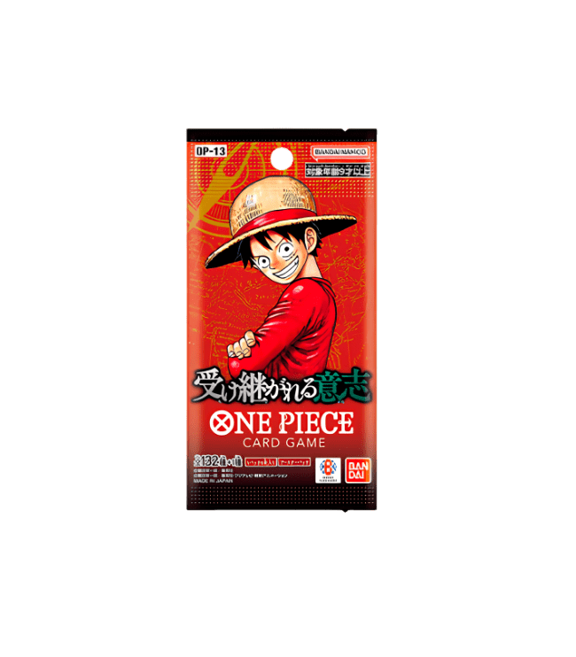 Sobre sellado Booster Pack One Piece Card Game OP-13 versión japonesa con ilustración de Luffy.
