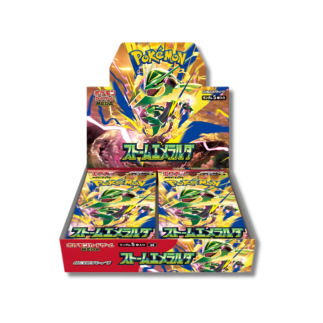 Caja sellada Booster Box Pokémon TCG Storm Emerald versión japonesa con Mega Rayquaza.