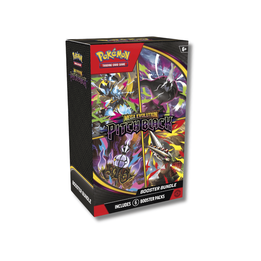 Caja de sobres Booster Bundle Pokémon Mega Evolution Pitch Black en inglés con 6 paquetes.