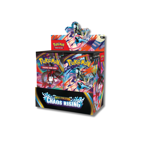 Caja Display Booster Box Pokémon TCG Mega Evolution Chaos Rising en inglés.